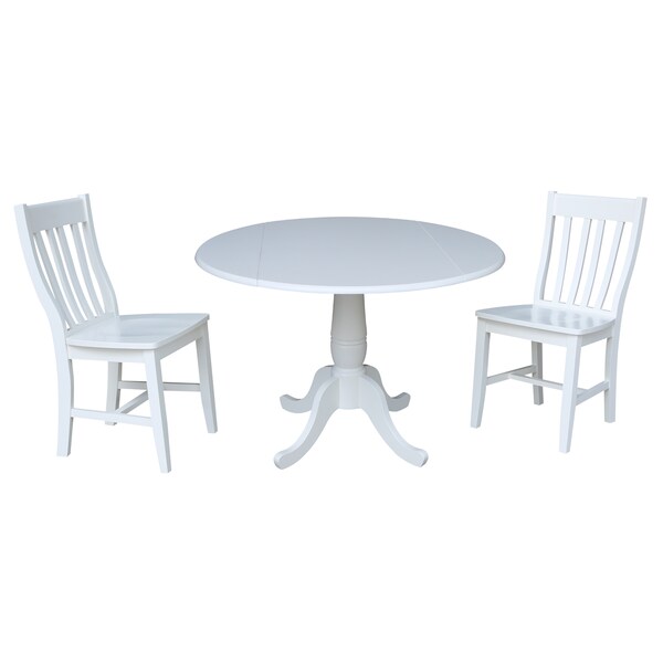 International Concepts Round 42, Round Top Pedestal Table with 2 Chairs, White, 42 in W, 42 in L, 29.5 in H, Wood, White K08-42DPT-C61-2 - main